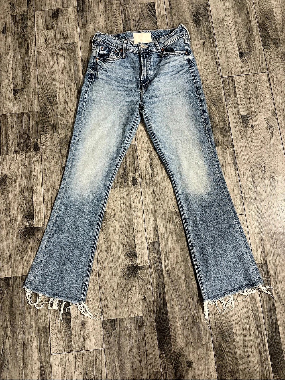 Mother The Outsider Flood Fray Frayed Hem Jeans in Blue Waist 27